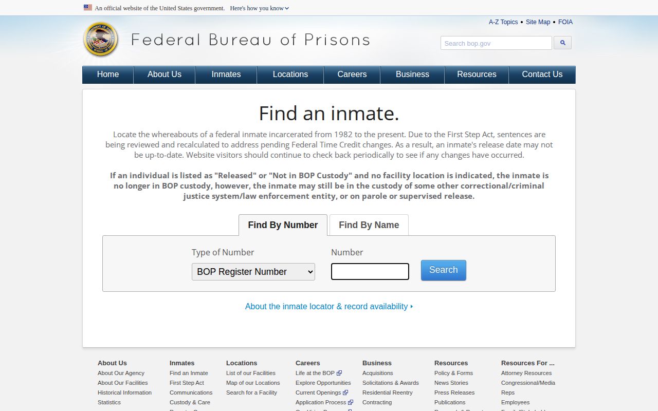 Washburn County federal custody record locator source