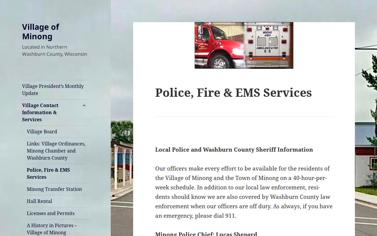 Washburn County Minong police record services source