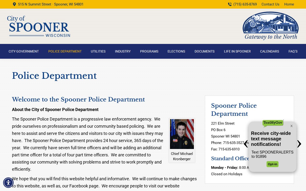 Washburn County Spooner police record contact source